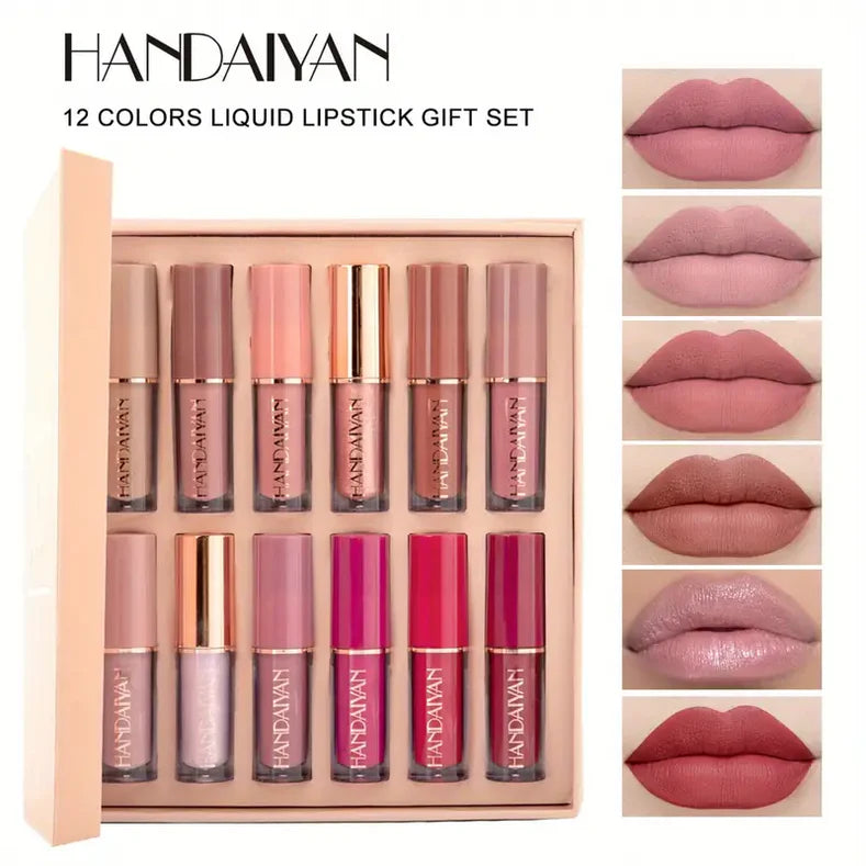 12 Colors Handaiyan Velvet Matte Liquid Lipstick Set